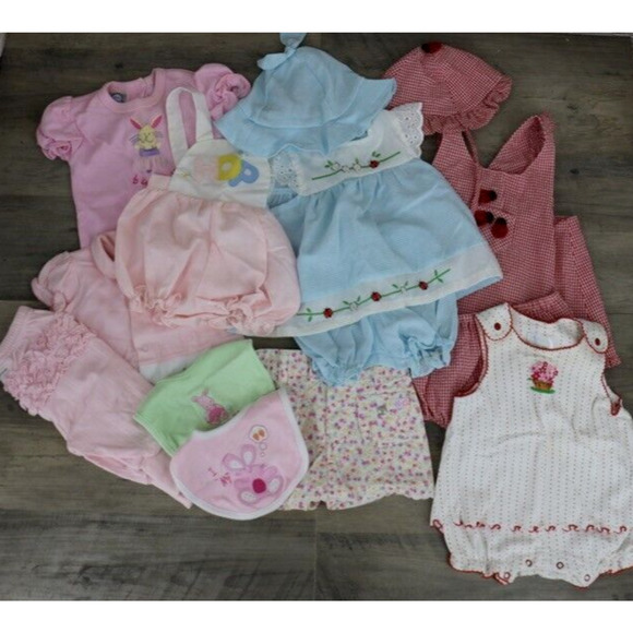 Girls Size 3-6 Months Lot Bundle Pants Rompers Shorts Bibs Red Pink
